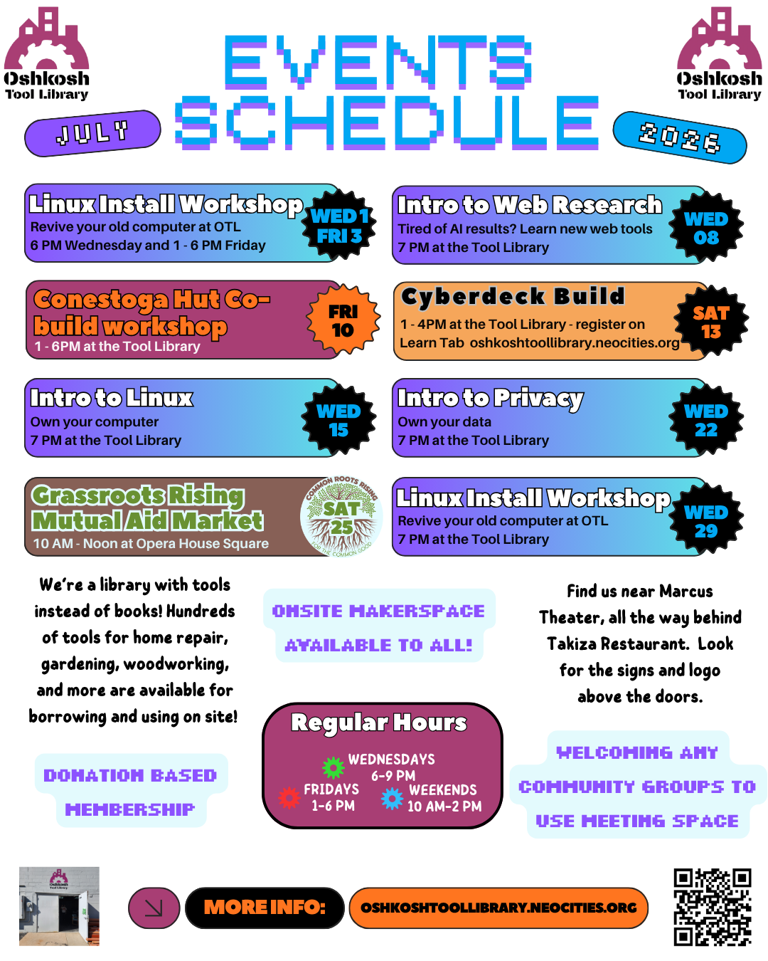 Poster of Oshkosh Tool Library July 2026 Events and Workshops